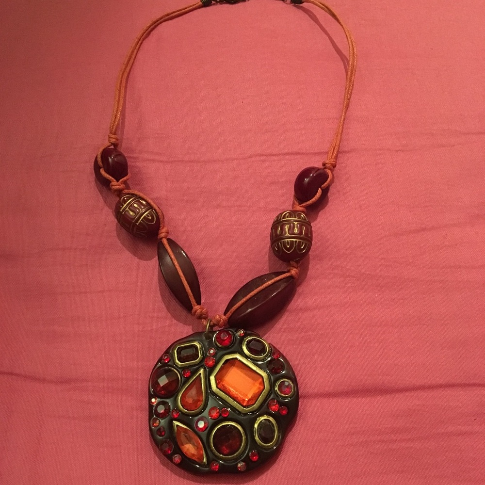 Red orange Afro Indian necklace